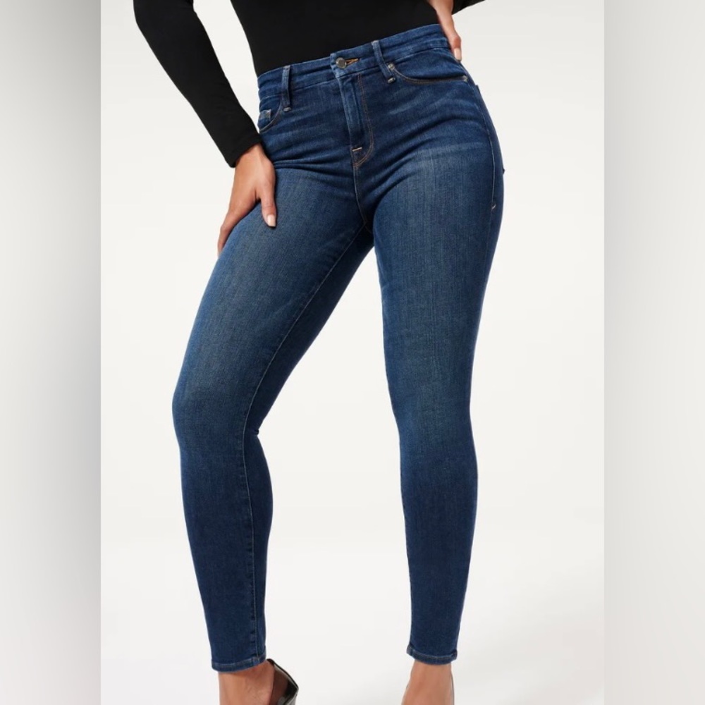NWT Good American Good Legs High Rise Skinny Fit Stretch Dark Blue Wash Jeans 2